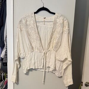 Free People Embroidered Tie Top, Size SP